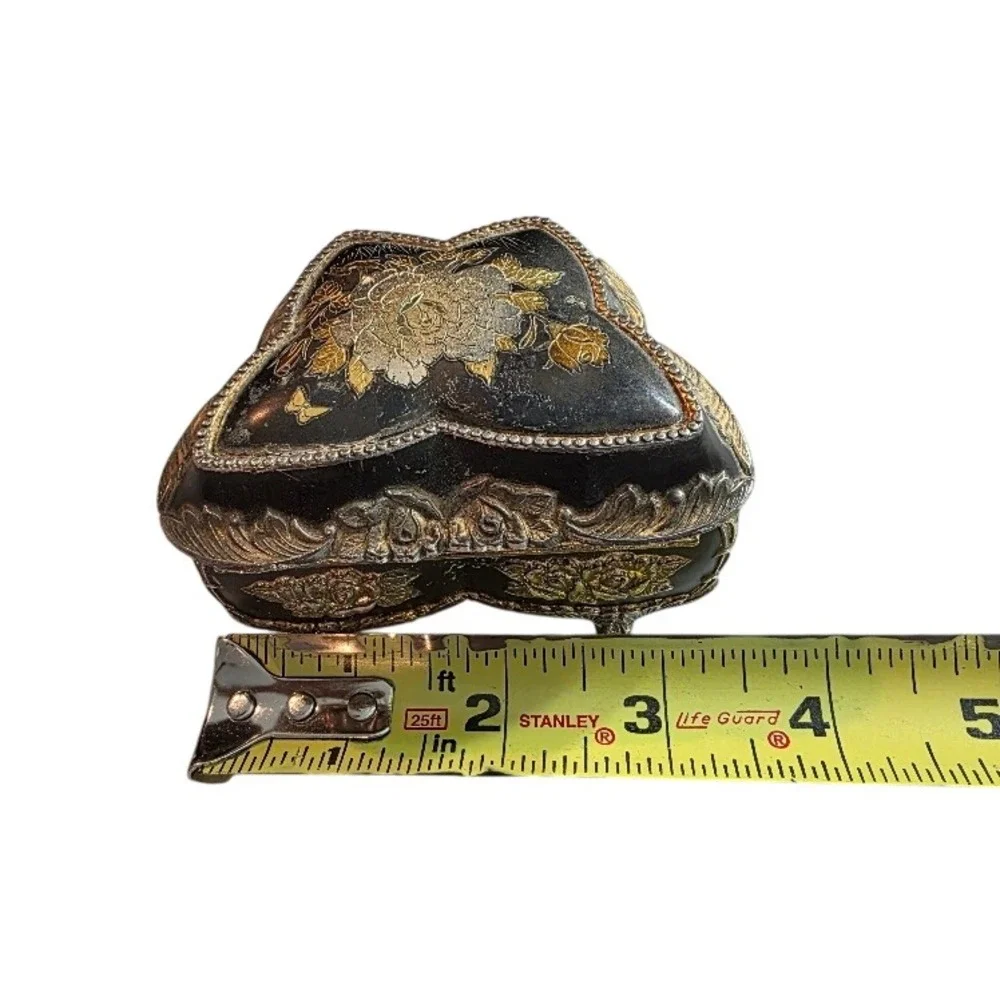 Vintage Japanese Butterfly Music Box, Trinket Jewelry Vanity Storage, Black Gold